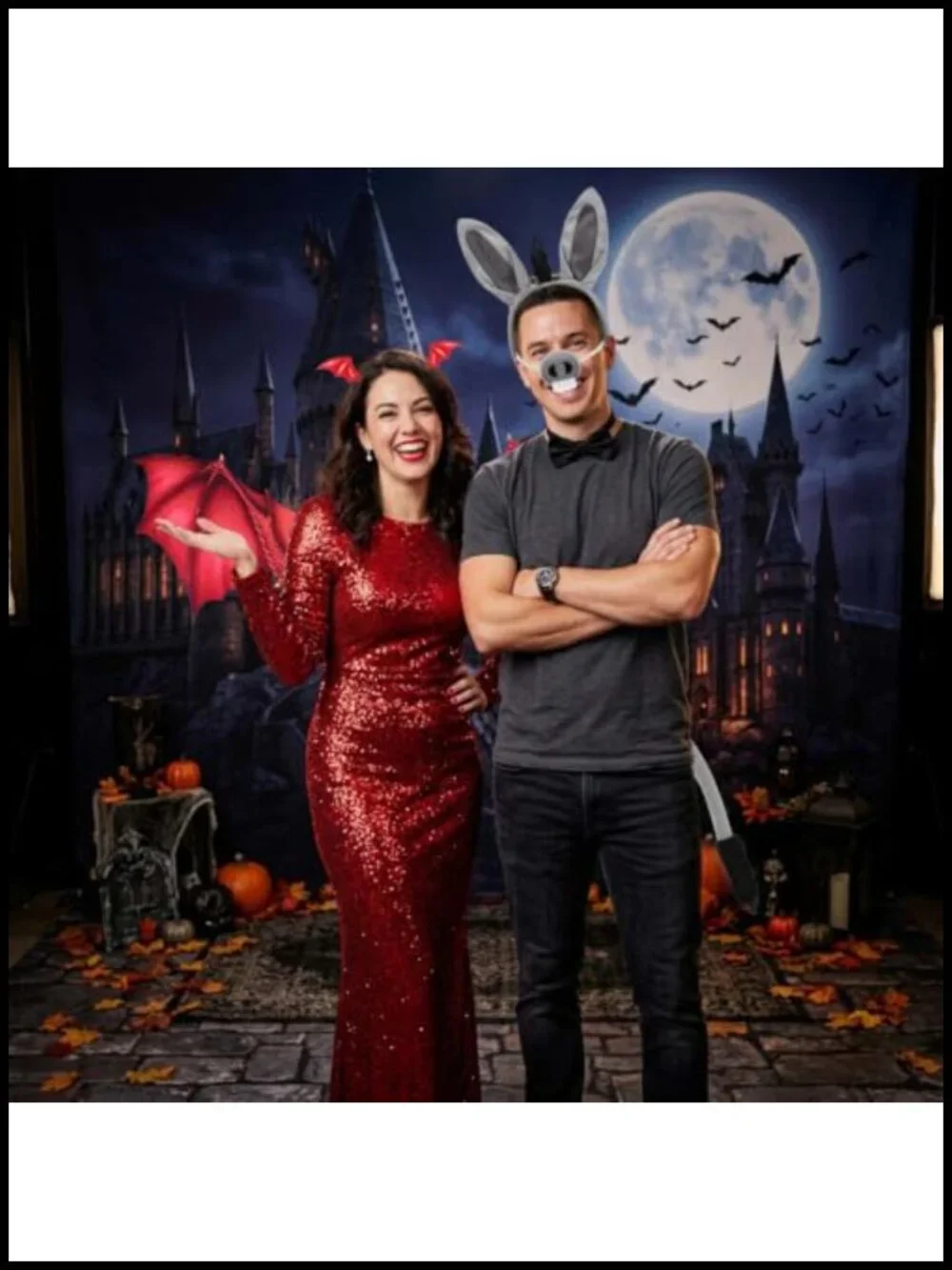 Halloween Couple Costume Accessories Set Dragon Wings Headband Donkey Ears Nose